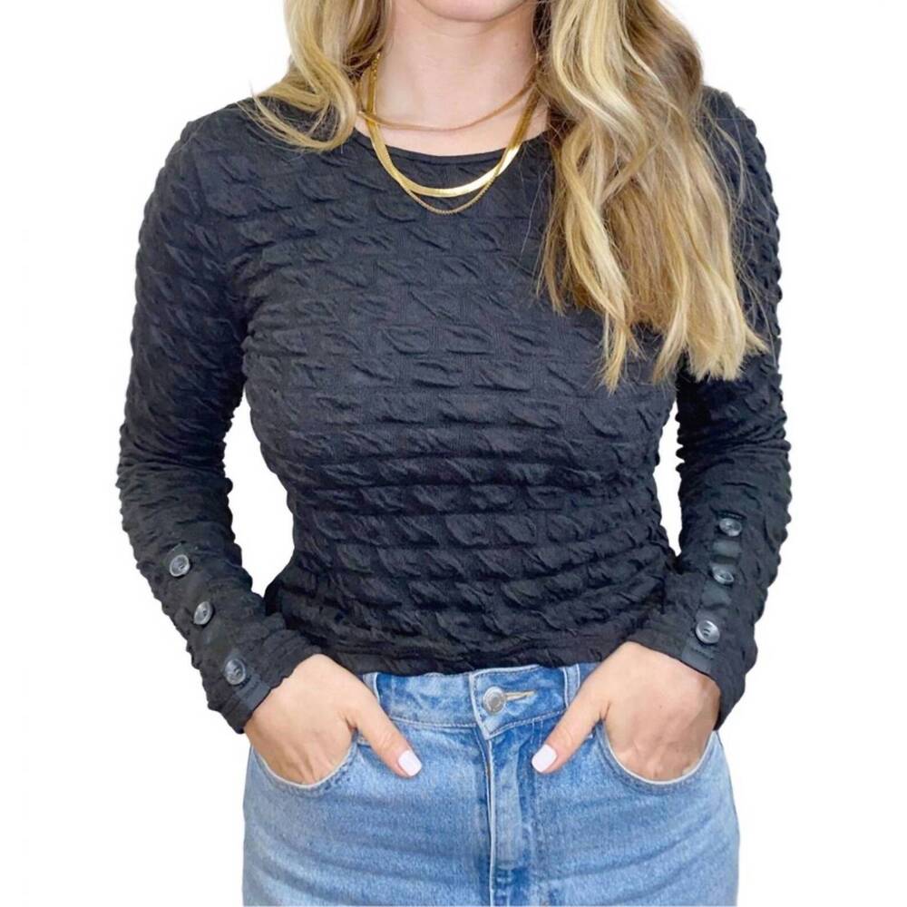 NEW ZERO DEGREE CELSIUS long sleeve pucker knit top in black